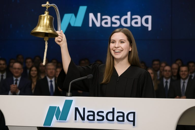Wall Street naujas galingas žaidėjas: kolegijos ketvirtakursis skambina Nasdaq varpu, įkvėpdamas kartą